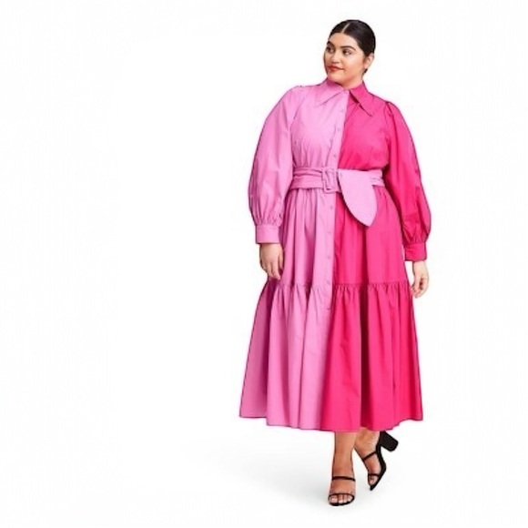 Christopher John Rogers Dresses & Skirts - Christopher John Rogers x Target Two-Tone Pink Midi Shirt Dress New With Tags